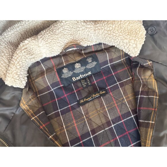 BARBOUR Kelsall Wax Coated Army Green Parka Jacket Coat Size 10 - Picture 5 of 11
